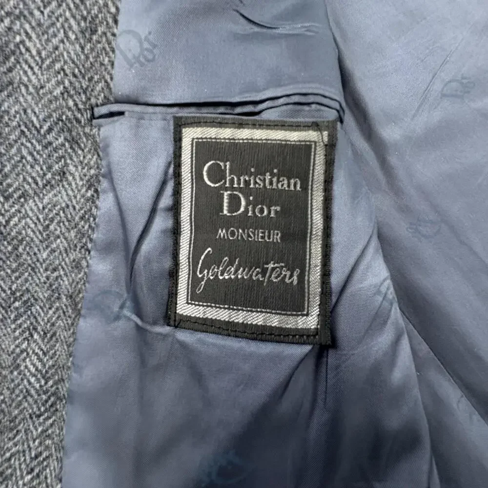 Vintage Christian Dior Sport Coat Blazer Mens 44 Gray Herringbone Wool Tweed